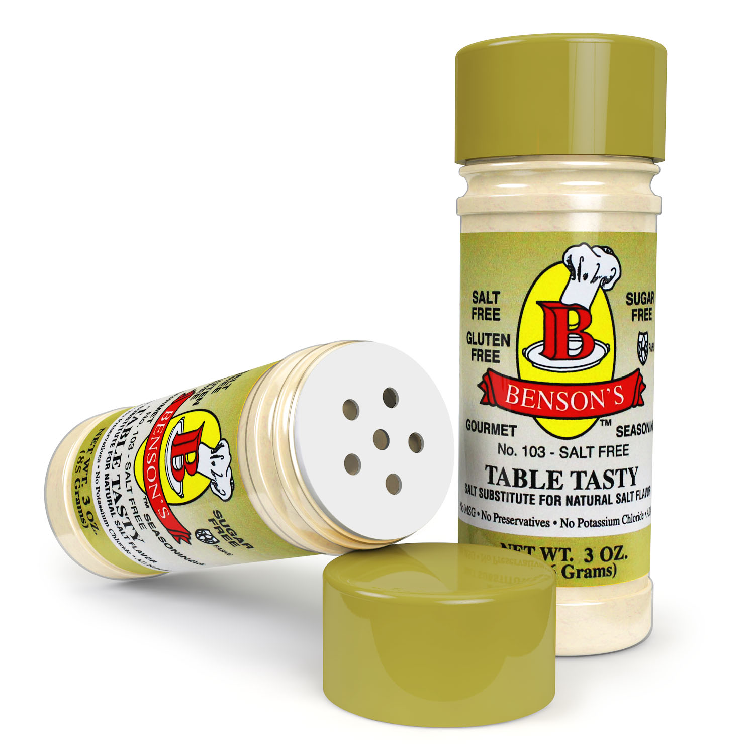  Bensons - 3-Pack Table Tasty No Potassium Chloride Salt  Substitute - No Bitter After Taste - Good Flavor - No Sodium Salt  Alternative (3 oz) (Pack of 3) : Grocery & Gourmet Food