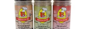 Three bottles of Bensons Gourmet Seasonings salt free Sportsmen seasonings.